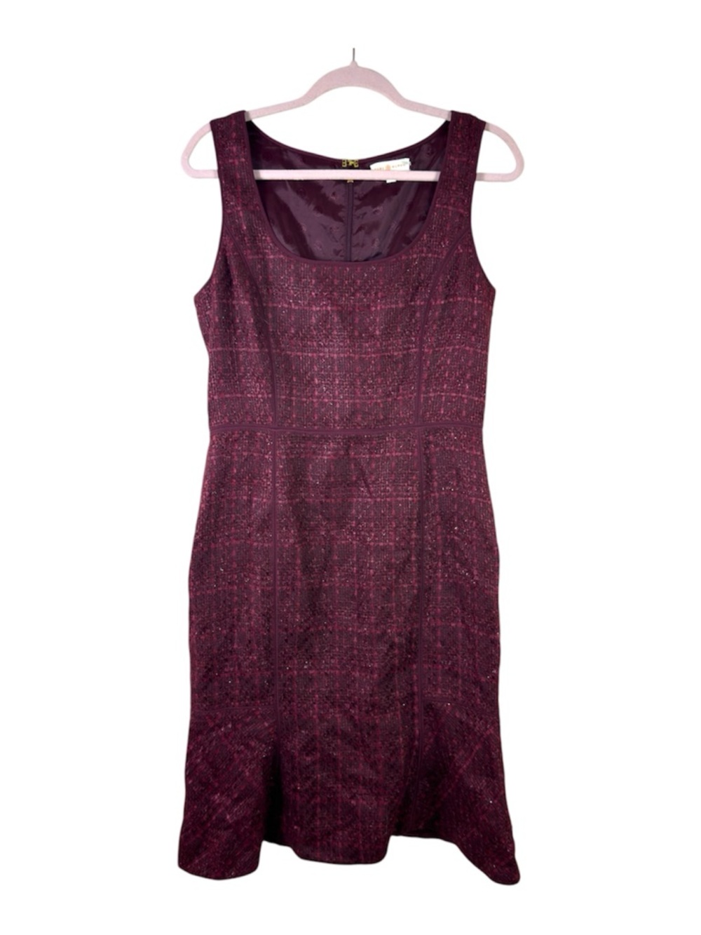 TORY BURCH womens size 10 burgundy tweed sleeveless sheath dress